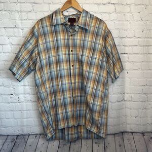 Born Mens Blue Yellow Plaid short Sleeve Button Down Shirt size xl 100% Cotton